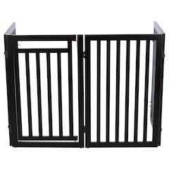 4-Panel Foldable Wood Freestanding Pet Gate, Walk Thru Door, Expands to 80"