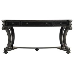 Cherry Veneer Writing Desk with Nailhead Trim and Drawers for Home Office, Black