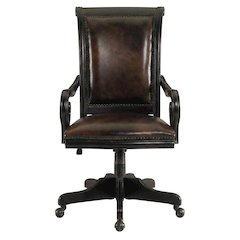 Leather High-Back Executive Office Chair with Nailhead Trim and Swivel, Black