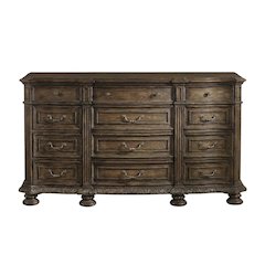 Pecan Veneer Wide Dresser, Traditional Rustic Finish with Storage, Brown