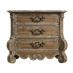 Pecan Veneer Nightstand with Drawers and Antique Mirror with Storage, Brown