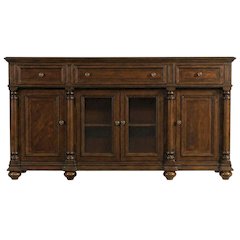 Mahogany Veneer Buffet with Distressed Cathedral Swirl Finish, Drawers, Brown