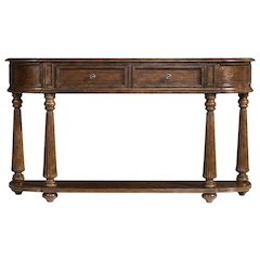 Mahogany Veneer Console Table with Drawers, Demilune Entryway Table, Brown