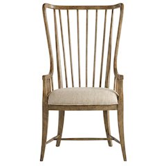 Fabric-Upholstered Dining Chair with Tall Spindle Arms and Wood Frames, Brown
