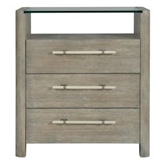Oak Veneer Nightstand with Three Drawers, Tall Bedside Table with Storage, Gray