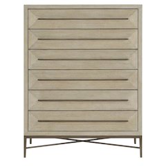 Oak Veneer Transitional Tall Dresser with Metal Accents and Six Drawers, Beige