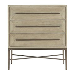 Oak Veneer Night Stand with Three Drawers, Bedside Table with Storage, Beige