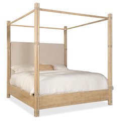 Retreat Pole Rattan Cal King Upholstered Poster Bed withCanopy
