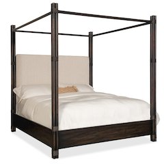 Retreat Pole Rattan King Upholstered Poster Bed withCanopy