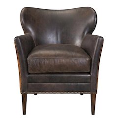 Aniline Top Grain Leather Club Chair with Fixed Arms for Living Room, Brown