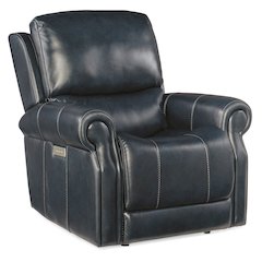 Eisley Power Recliner with Power Headrest & Lumbar in Blue Leather by Hooker