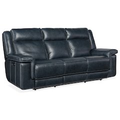 Montel Lay Flat Power Sofa with Power Headrest & Lumbar in Blue Leather