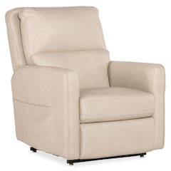 Flynn Power Recliner w/ Pwr Headrest Lumbar and Lift in Beige Leather by Hooker