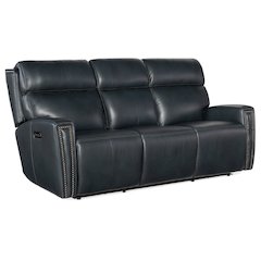 Ruthe ZeroG Power Sofa with Power Headrest & Hidden Console in Blue Leather