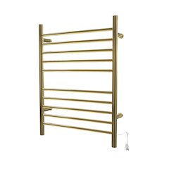 Radiant Hardwired + Plug-in Combo Straight 10 Bar Towel Warmer in Polished Gold