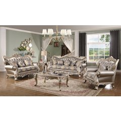 Ariel Champagne and Blue 2-piece Living Room Set