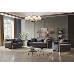 Riya Modern Gray 2-piece Living Room Set with Gold Accents