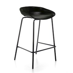 Counterstool in Green Polyurethane seat and Buffalo Leather Coating with Black Steel legs