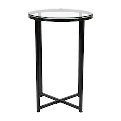 End Table - Modern Clear Glass Accent Table with Crisscross Matte Black Frame