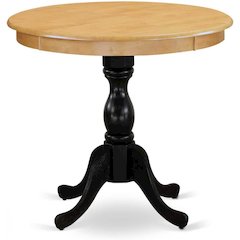 East West Furniture Antique 36" Round Dining Room Table for Small Space - Oak Top & Black Pedestal