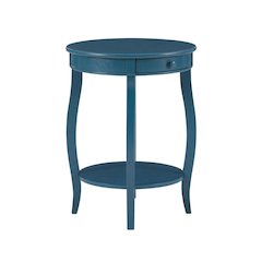 Teal Round Coffee Table with Lower Shelf and Modern Design