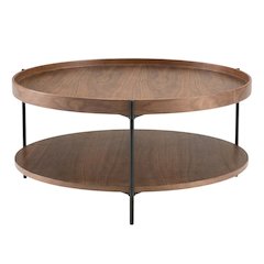 Veneer Round Coffee Table with Manufactured Wood and Metal Frame, Large