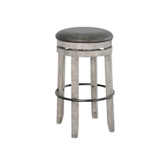 Gray Solid Wood Swivel Bar Stool, Cushion Seat for Counter Height Bar Stools