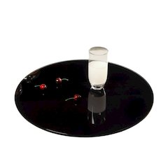24" Round Black Glass Lazy Susan