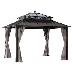 12 ft x 10 ft Hardtop Gazebo with Steel & PC Roof, Brown Aluminum Frame