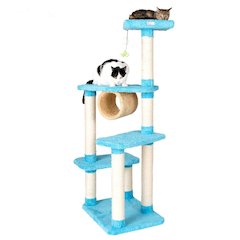 Real Wood Cat Climber, Cat Junggle Tree With Platforms,Skyblue