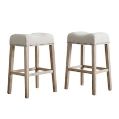 Upholstered Backless Saddle Seat Bar Stools, Tan, Set of 2, 29" Height