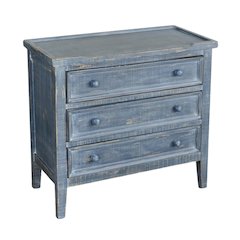 Blue Solid Wood Farmhouse End Table, Nightstand with 3 Drawers for Storage