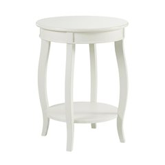 Round Coffee Table with Storage Shelf in White Finish for Living Room