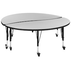 2 Piece Mobile 60" Circle Wave Flexible Grey Thermal Laminate Adjustable Activity Table Set