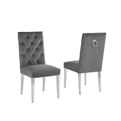 Dark Gray Velvet Tufted Dining Side Chairs, Chrome  - Set of 2