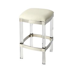 White Acrylic Stool with Leather Seat for Counter Use - Clear Bar Stools