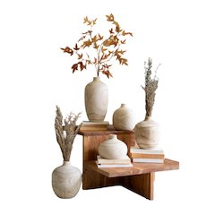 Set Of Five Carved Wooden Bulb Vases - One Each Design