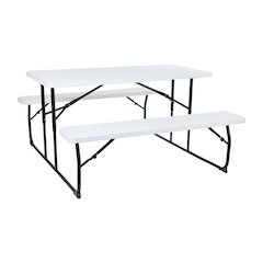 White Wood Grain Folding Picnic Table and Benches - 4.5 Foot Folding Table