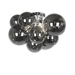 3 Light Flush Mount, Polished Chrome with Smoked Glass