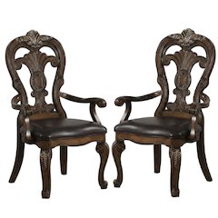 Dark Brown Upholstered Dining Arm Chair Set with Premium Fabric