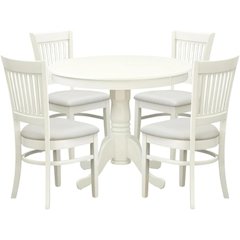 White Solid Wood 5 Pc Breakfast Nook Table Set, Chairs for Kitchen