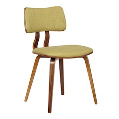 Mid-Century Modern Chair in Walnut Wood with Green Fabric Upholstery
