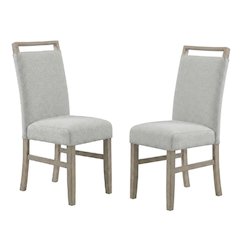 Set of 2 Light Oak Dining Chairs with Gray Fabric Upholstery, Transitional Style