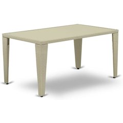 Outdoor Wicker Dining Table - Rectangle PE Wicker Table with Glass Top, 36x60 Inch, Natural Linen