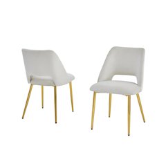 Cream Velvet Dining Side Chair Openback, Chrome Gold, Set of 2