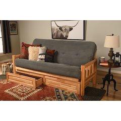 Lodge Frame-Natural Finish-Marmont Thunder Mattress-Storage Drawers