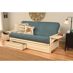 Phoenix Frame-Antique White Finish-Linen Aqua Mattress-Storage Drawers