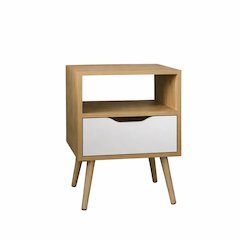 Wenden 21" High Nightstand, One Drawer, One Open Shelf, Natural Oak, White