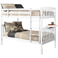 Claire Twin Wood Bunk Bed with Tray in White-Mattresses Not Included