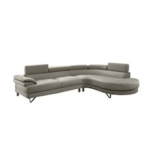 Poundex 2 Piece Faux Leather Sectional in Light Gray, 102" W x 85" D x 29" H, Package Weight 120